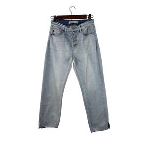 KanCan Womens Jeans Size 25 Button Fly Cropped Fray Hem Light‎ Wash Denim